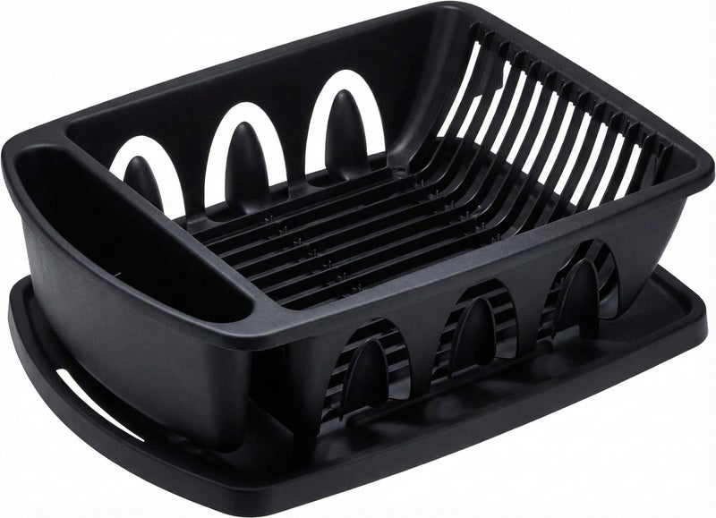 Tribello Sink Dish Drying Rack, Heavy Duty Hard Plastic Drying Rack, Dish Drainer for Kitchen Counter with Drainboard Set, with Silverware Holder - 18 x 13 x 6 (Black) - Made in USA - Image 1